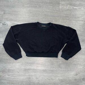 Reformation Sweatshirt Women's XS Hunter Cropped Pullover Long Sleeve Top Black